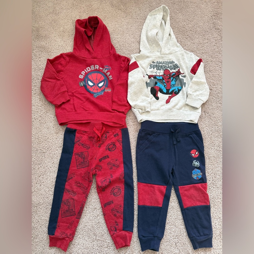 Set of Two Boys 2T Marvel Spider-man sweatshirt and pants set bundle